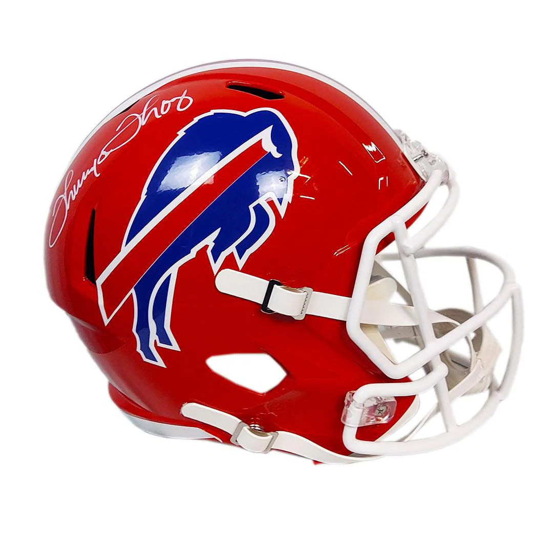 Thurman Thomas Signed Buffalo Bills Throwback 87-01 Speed Full-Size Replica Football Helmet (Beckett) - Image 3
