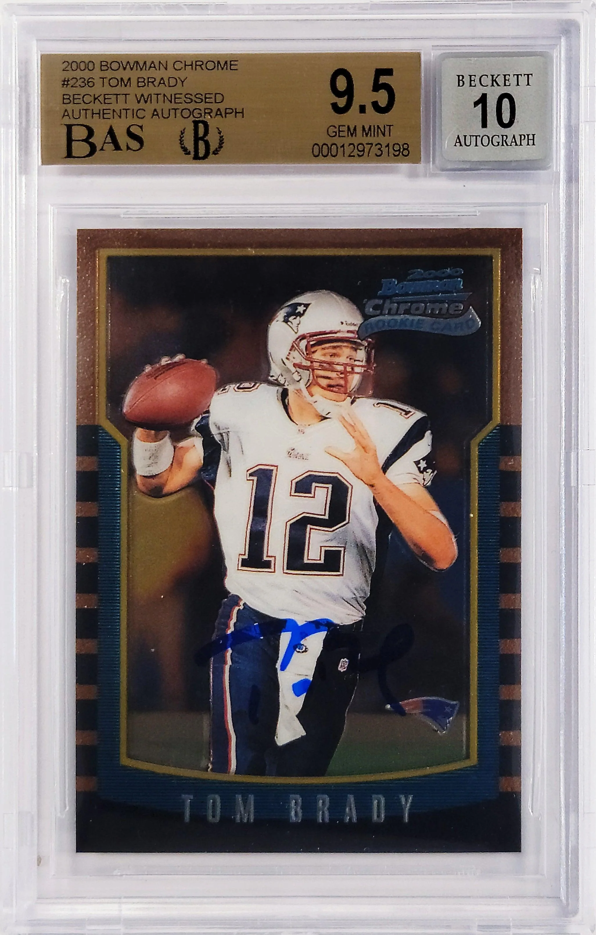 Tom Brady Autographed 2000 Bowman Chrome Rookie Card #236 New England Patriots BGS 9.5 Auto Grade Gem Mint 10 Beckett BAS #12973198 - Image 2