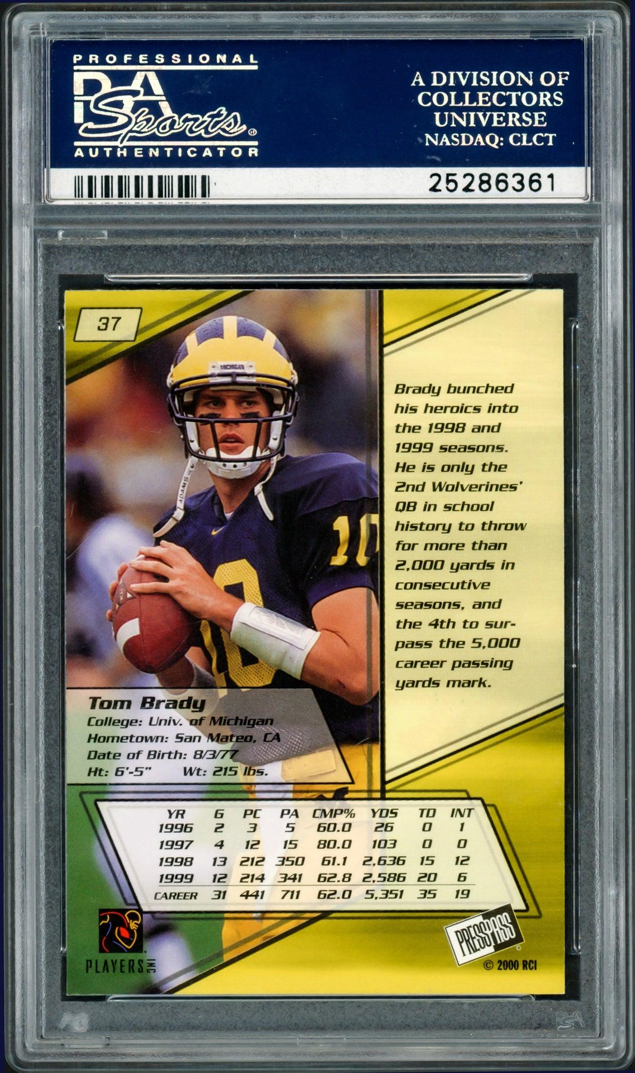 Tom Brady Autographed 2000 Press Pass Rookie Card #37 New England Patriots PSA 8.5 Auto Grade Gem Mint 10 "10" PSA/DNA #25286361 - Image 2
