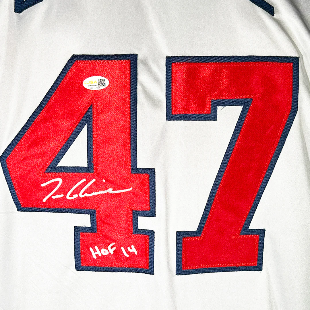 Tom Glavine Signed HOF 14 Inscription Atlanta Grey Baseball Jersey (JSA) - Image 2
