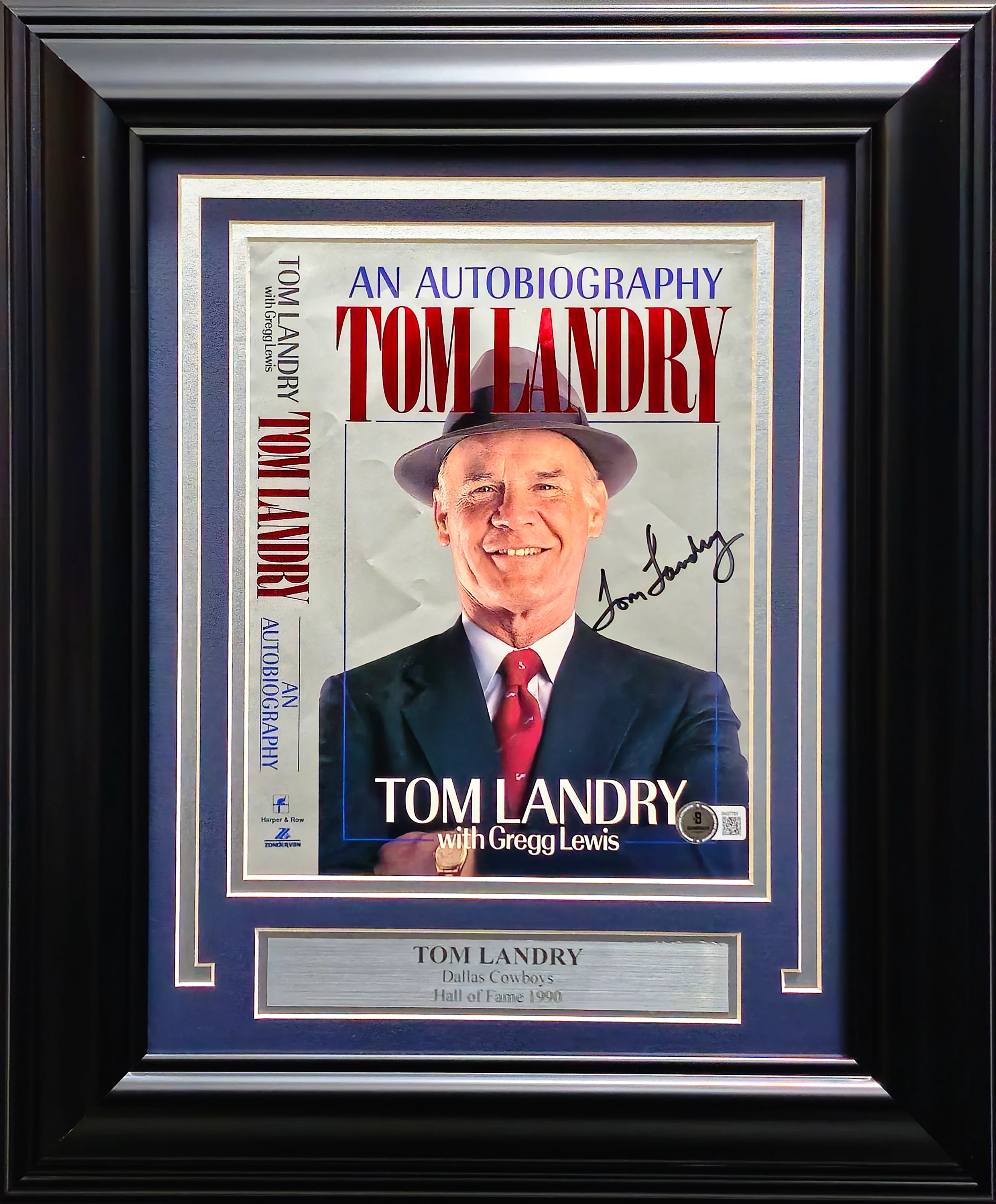 Tom Laundry Autographed Framed 8x9 Book Cover Dallas Cowboys Beckett BAS QR #BM37783