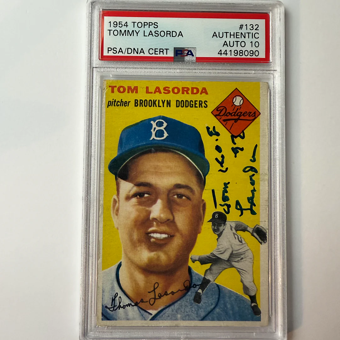 Tommy Lasorda Signed 1954 Topps Rookie #132 HOF 97 PSA 10 Auto