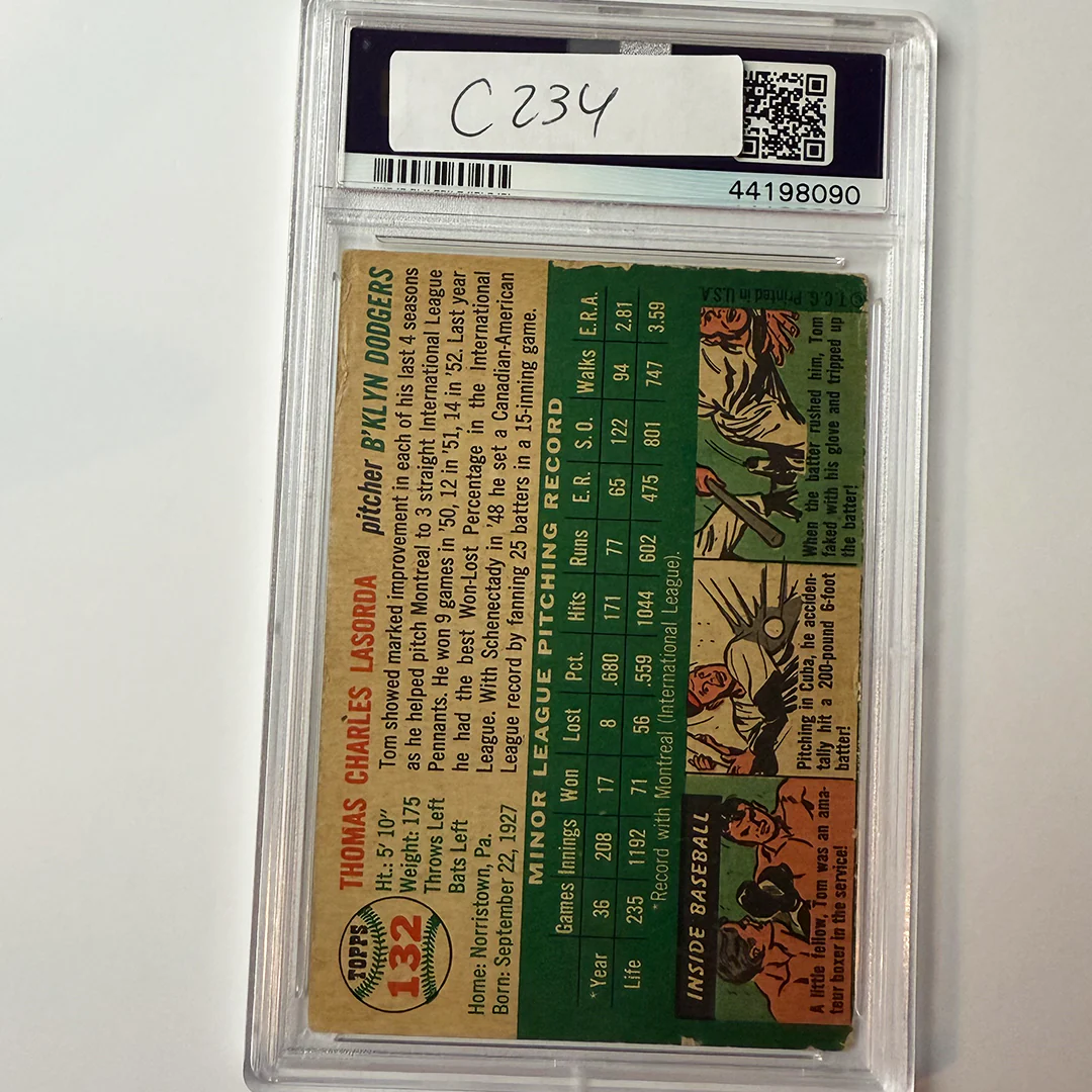Tommy Lasorda Signed 1954 Topps Rookie #132 HOF 97 PSA 10 Auto - Image 2