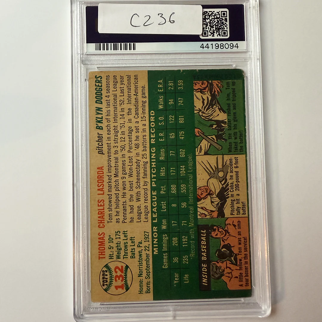 Tommy Lasorda Signed 1954 Topps Rookie #132 HOF 97 PSA 10 Auto - Image 2