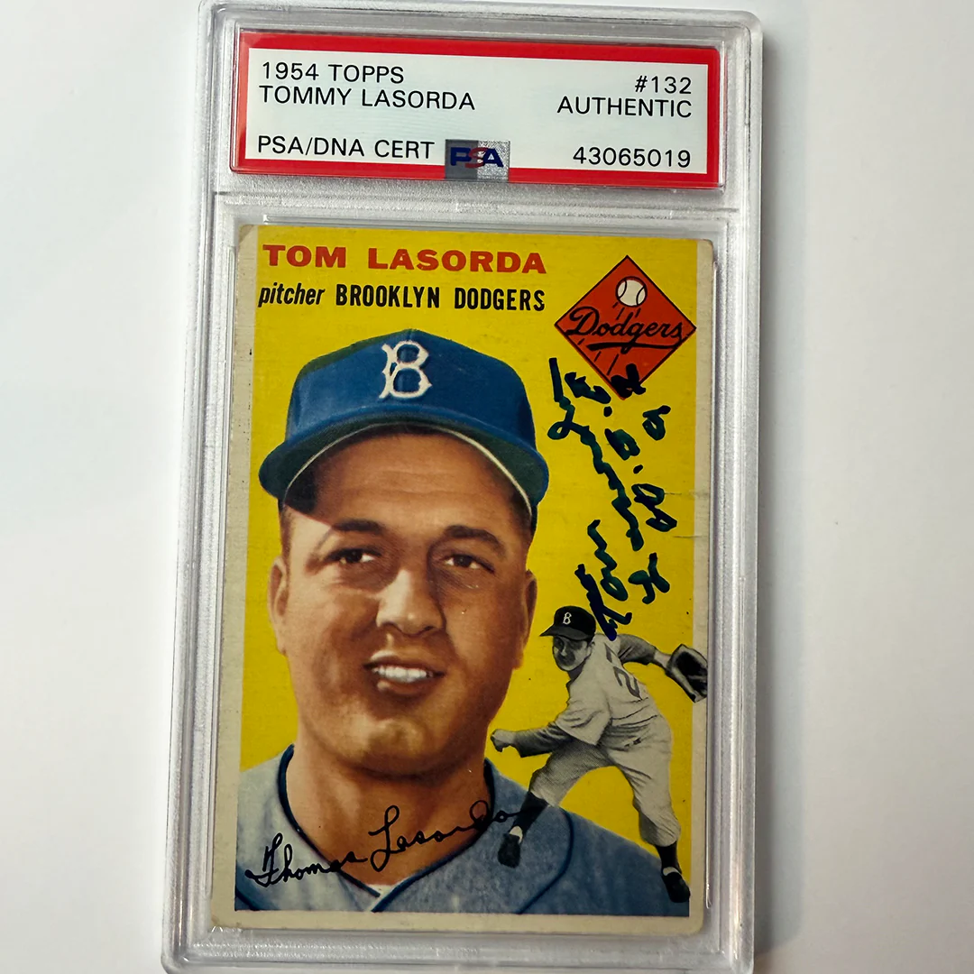 Tommy Lasorda Signed 1954 Topps Rookie #132 HOF 97 PSA Auto Authentic
