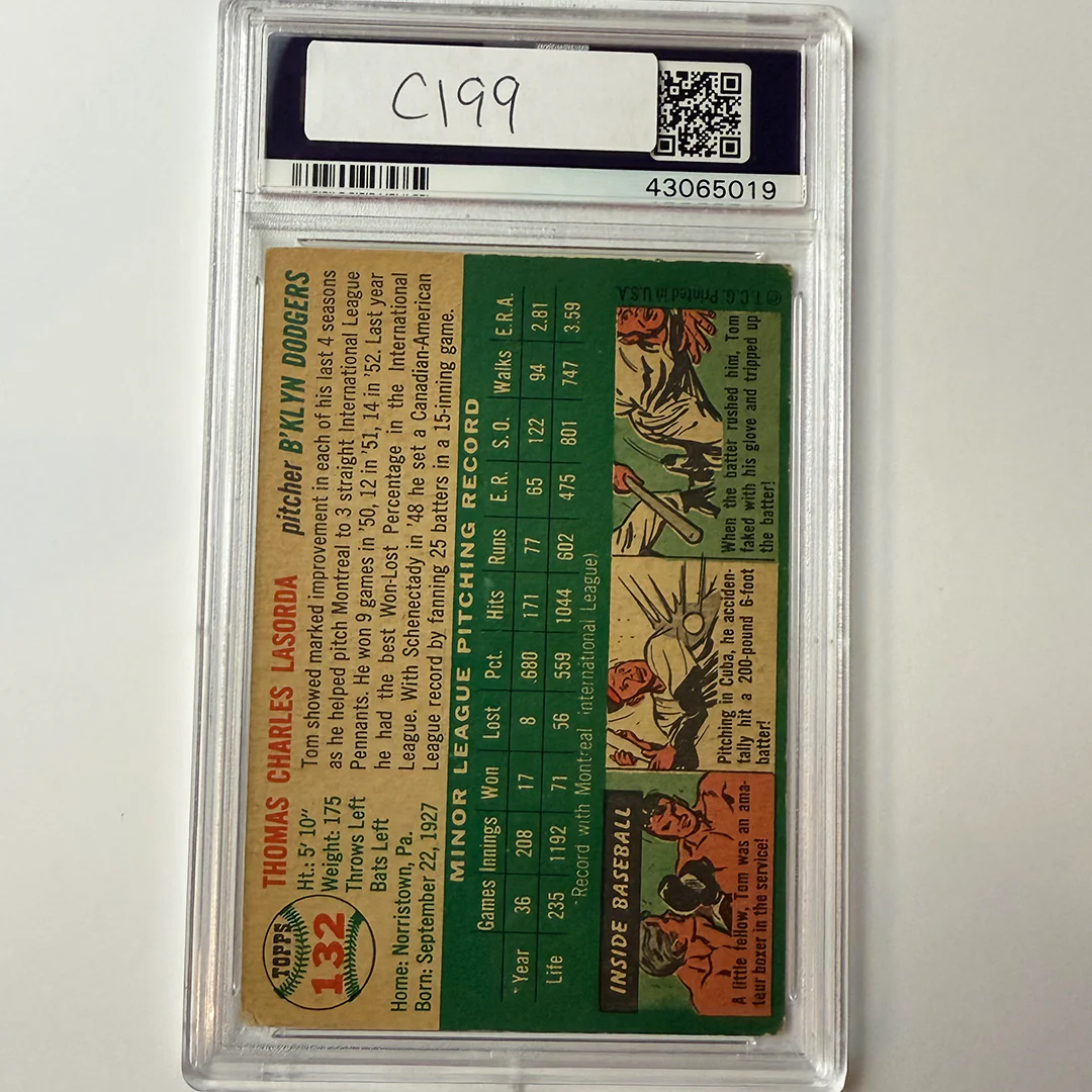 Tommy Lasorda Signed 1954 Topps Rookie #132 HOF 97 PSA Auto Authentic - Image 2