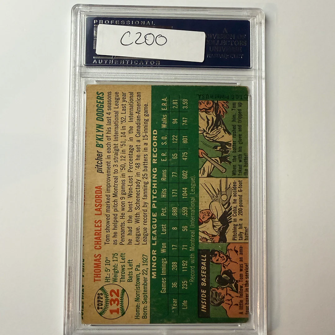 Tommy Lasorda Signed 1954 Topps Rookie #132 HOF 97 PSA Auto Authentic - Image 2