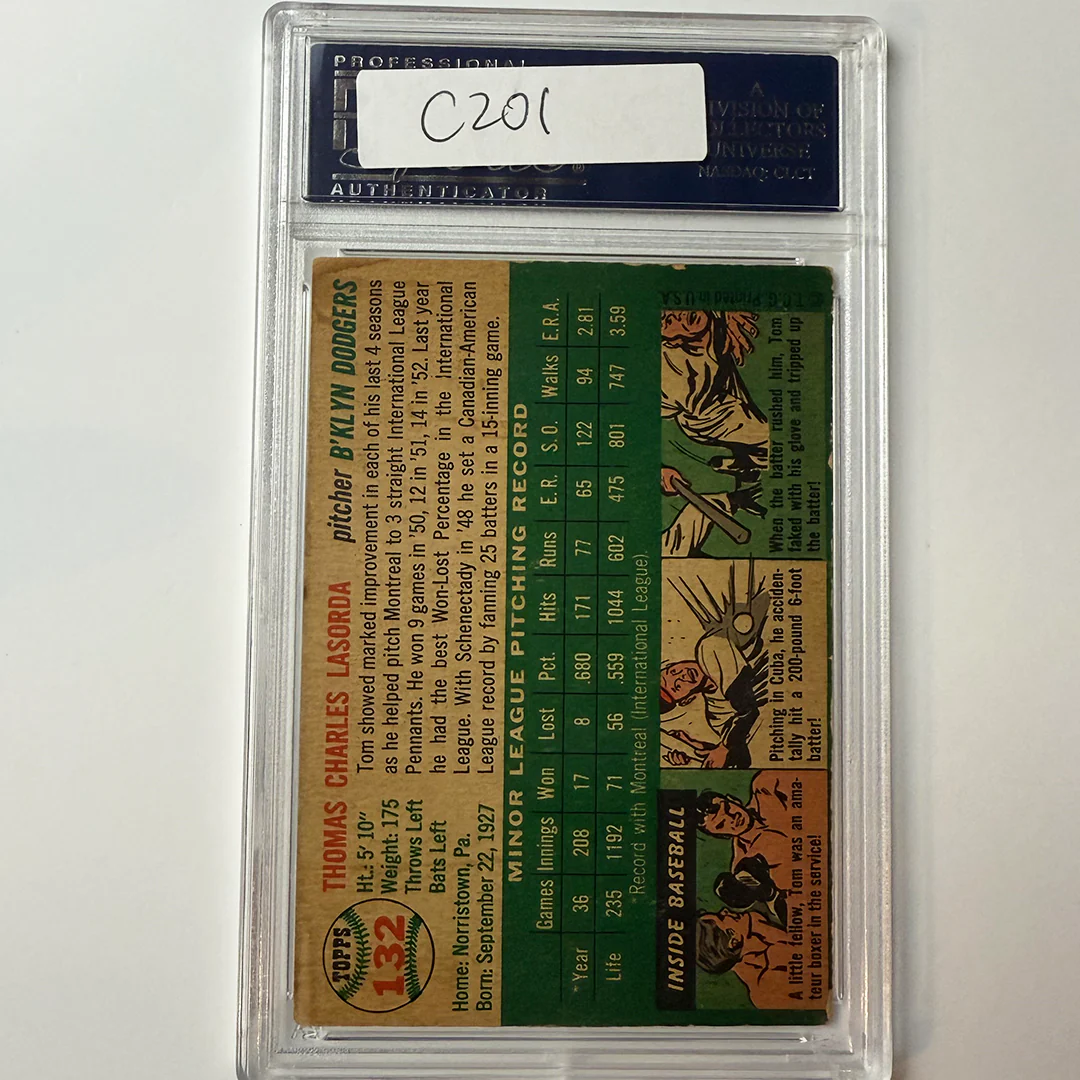 Tommy Lasorda Signed 1954 Topps Rookie #132 HOF 97 PSA Auto Authentic - Image 2