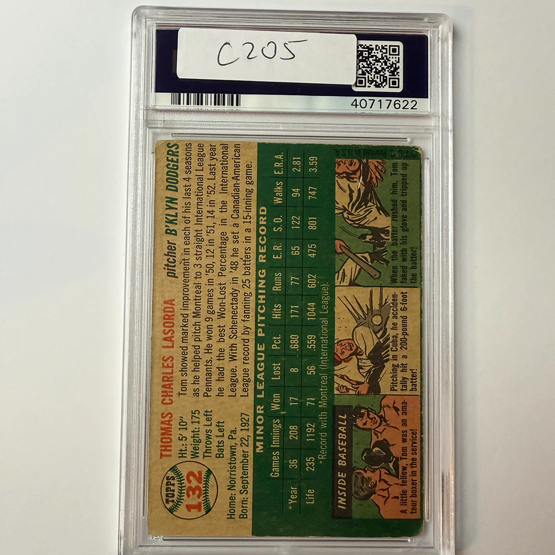 Tommy Lasorda Signed 1954 Topps Rookie #132 HOF 97 PSA Auto Authentic - Image 2