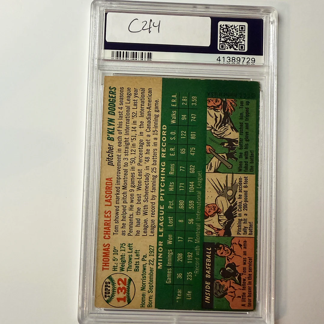 Tommy Lasorda Signed 1954 Topps Rookie #132 PSA 10 Auto - Image 2