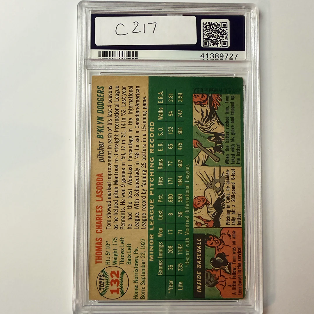 Tommy Lasorda Signed 1954 Topps Rookie #132 PSA 10 Auto - Image 2
