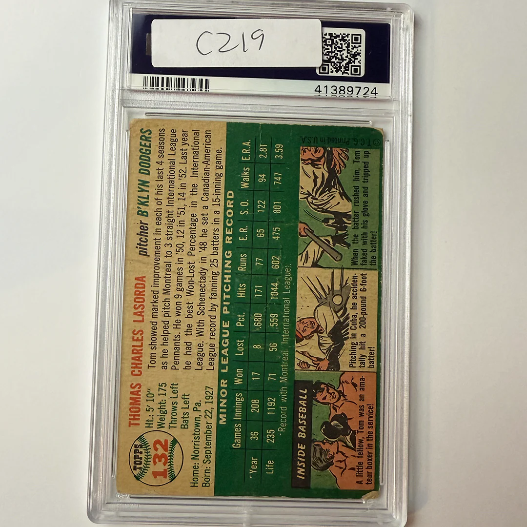 Tommy Lasorda Signed 1954 Topps Rookie #132 PSA 10 Auto - Image 2