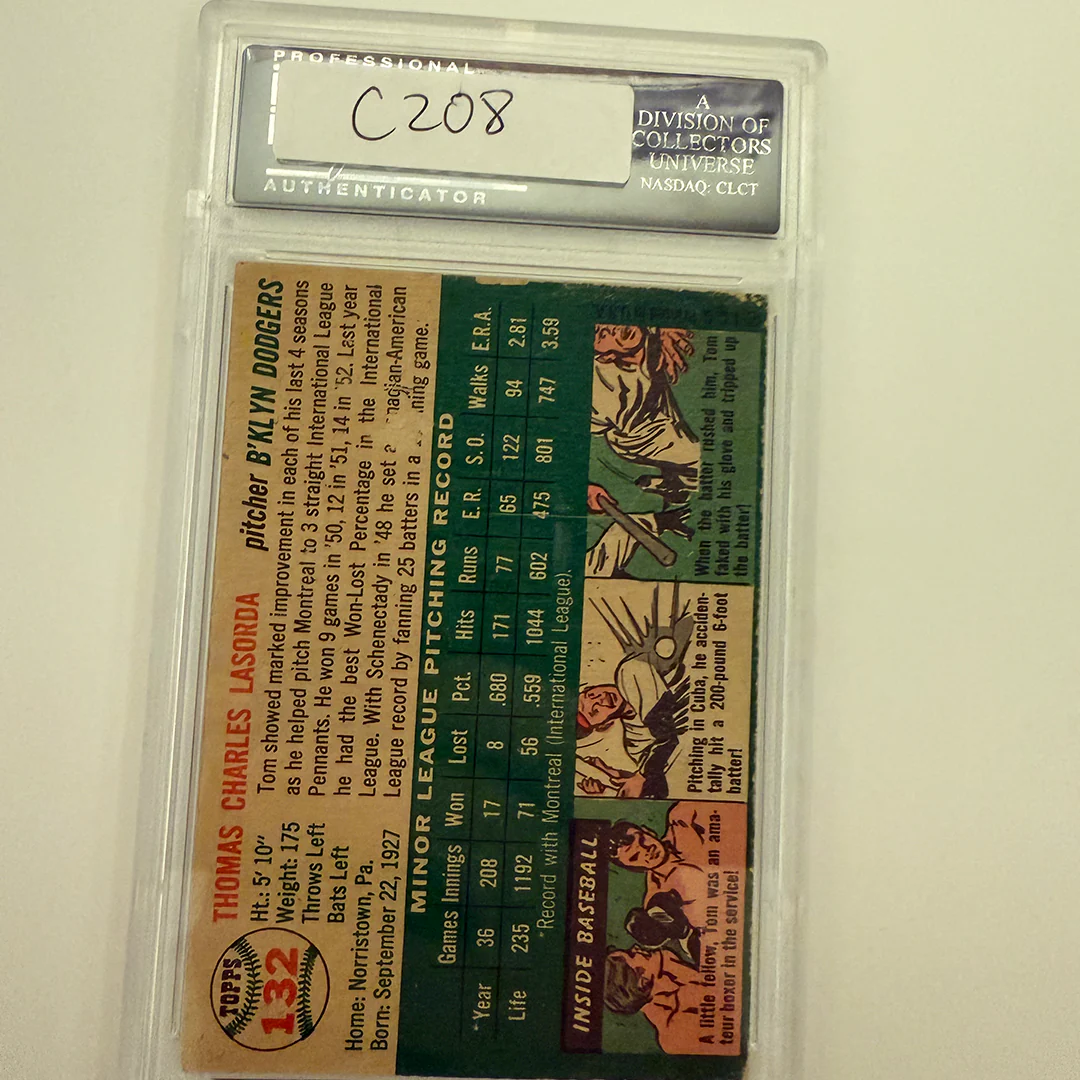 Tommy Lasorda Signed 1954 Topps Rookie #132 PSA Auto Authentic - Image 2