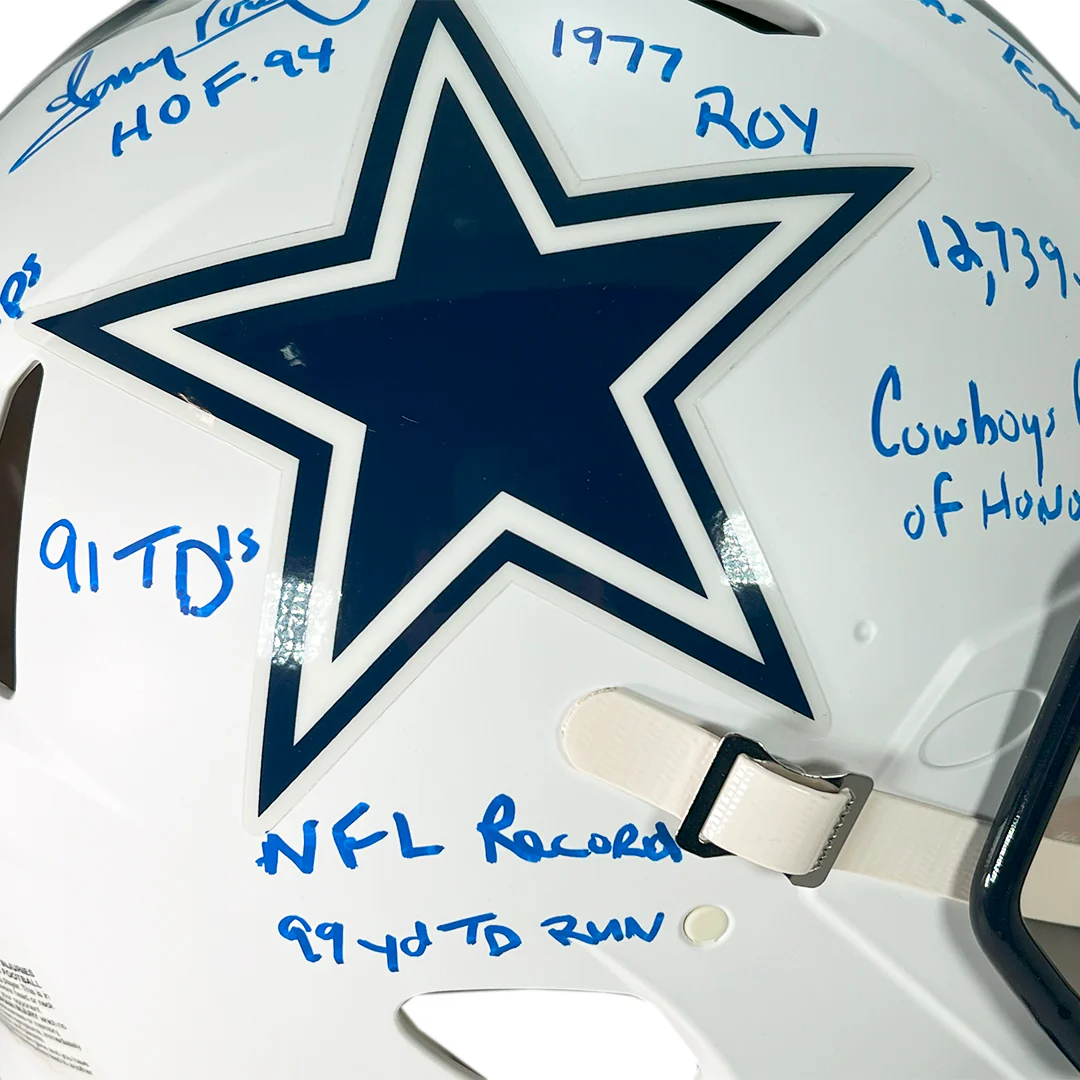 Tony Dorsett Signed Muti-Inscriptions Dallas Cowboys Authentic Flat White Speed Full-Size Football Helmet (Beckett) - Image 3