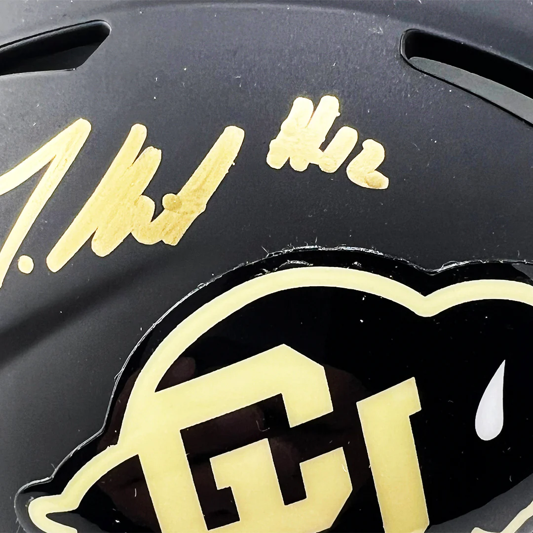 Travis Hunter Signed Colorado Buffaloes Speed Mini Black Football Helmet (Beckett) - Image 2