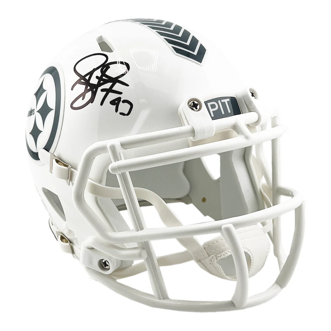 Troy Polamalu Signed Pittsburgh Steelers Salute to Service 2024 Mini Football Helmet (Beckett)