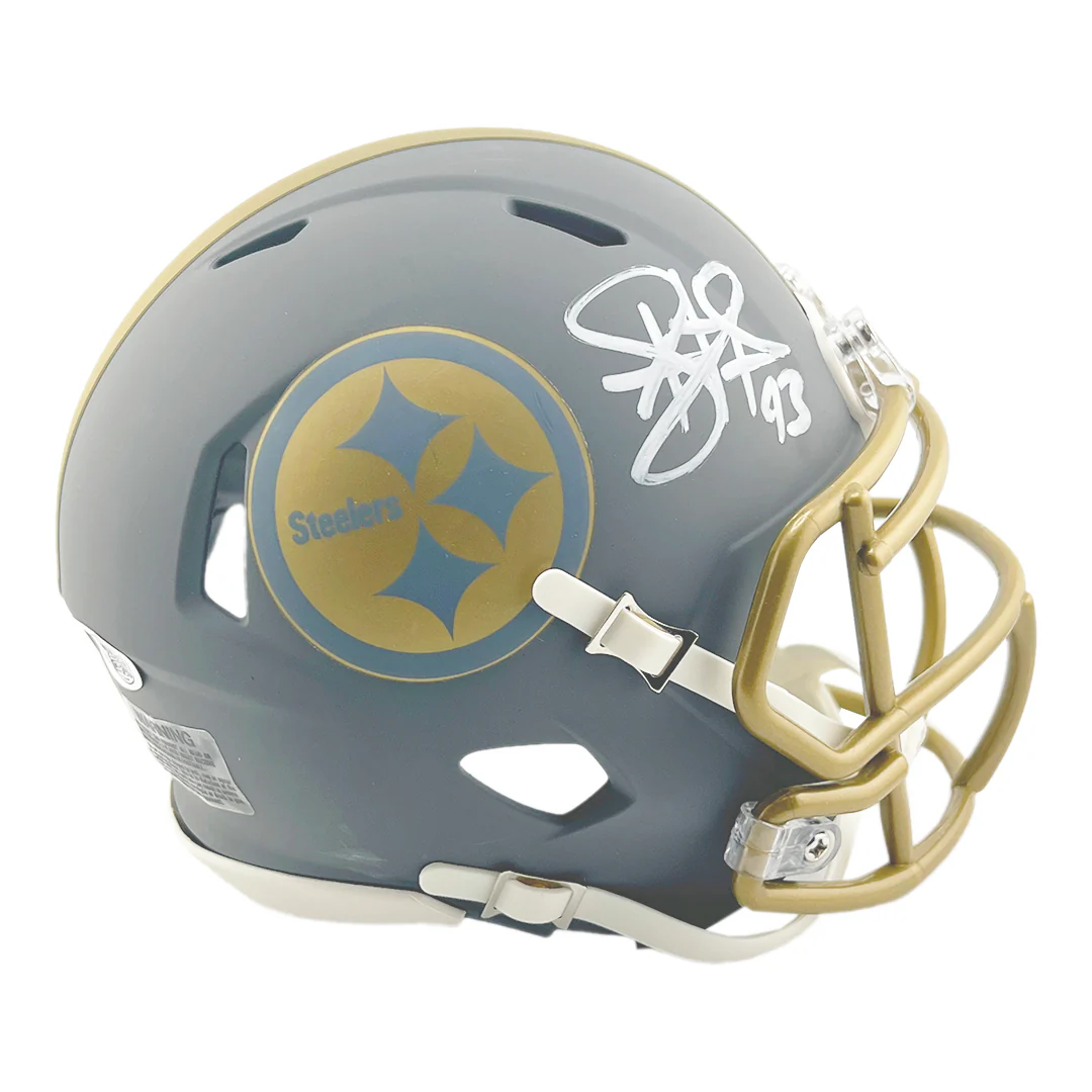 Troy Polamalu Signed Pittsburgh Steelers Slate Alternate Speed Mini Football Helmet (JSA) - Image 3