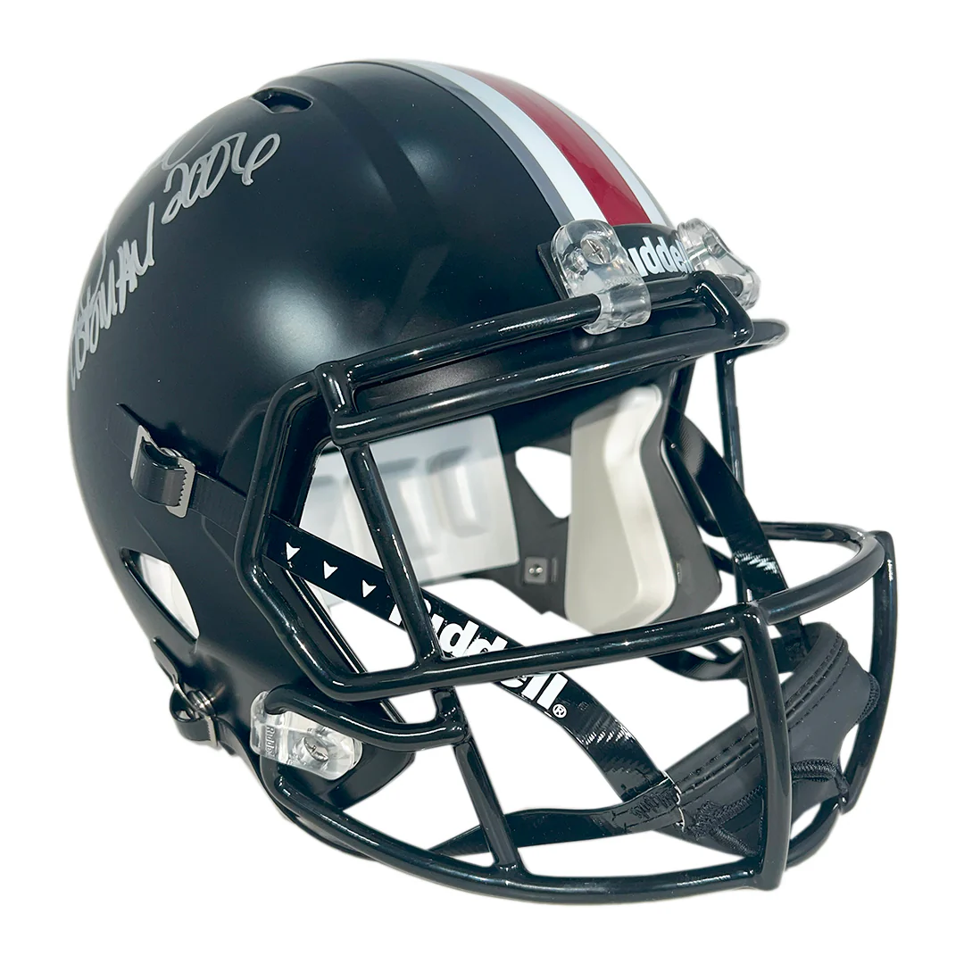Troy Smith Signed Heisman 2006 Inscription Ohio State Buckeyes Alt Speed Full-Size Replica Football Helmet (JSA) - Image 3