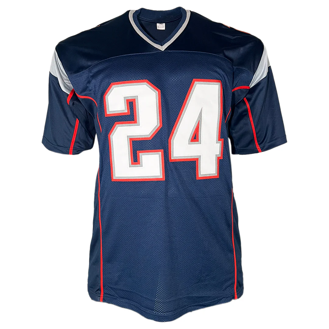 Ty Law Signed HOF 19 Inscription New England Navy Football Jersey (Beckett) - Image 3
