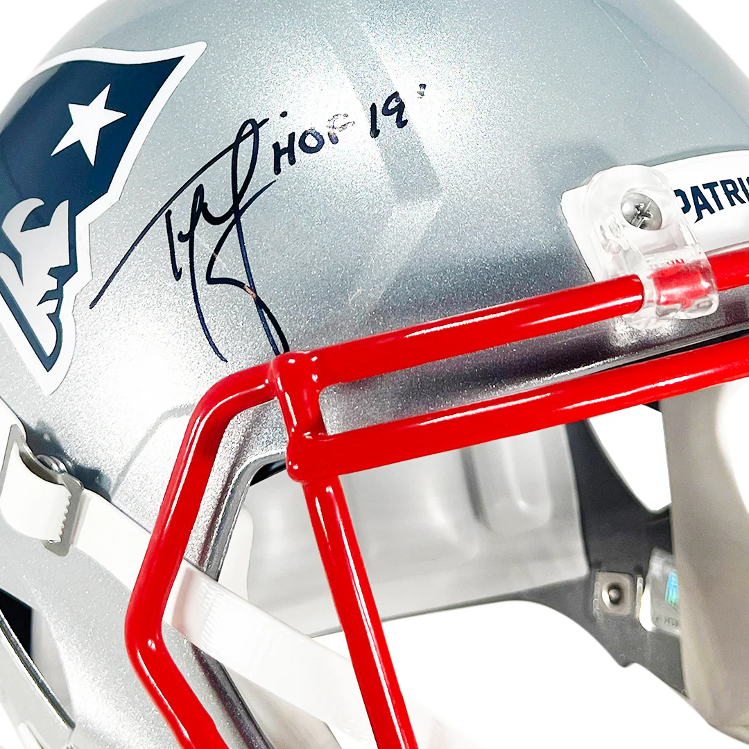 Ty Law Signed HOF 19 Inscription New England Patriots Speed Full-Size Replica Football Helmet (JSA) - Image 2
