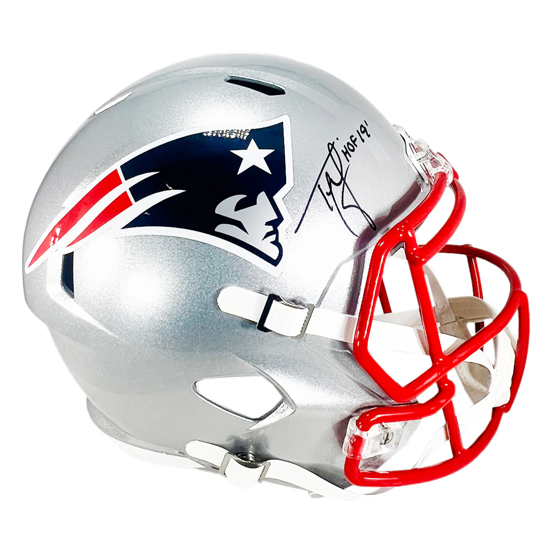 Ty Law Signed HOF 19 Inscription New England Patriots Speed Full-Size Replica Football Helmet (JSA) - Image 3