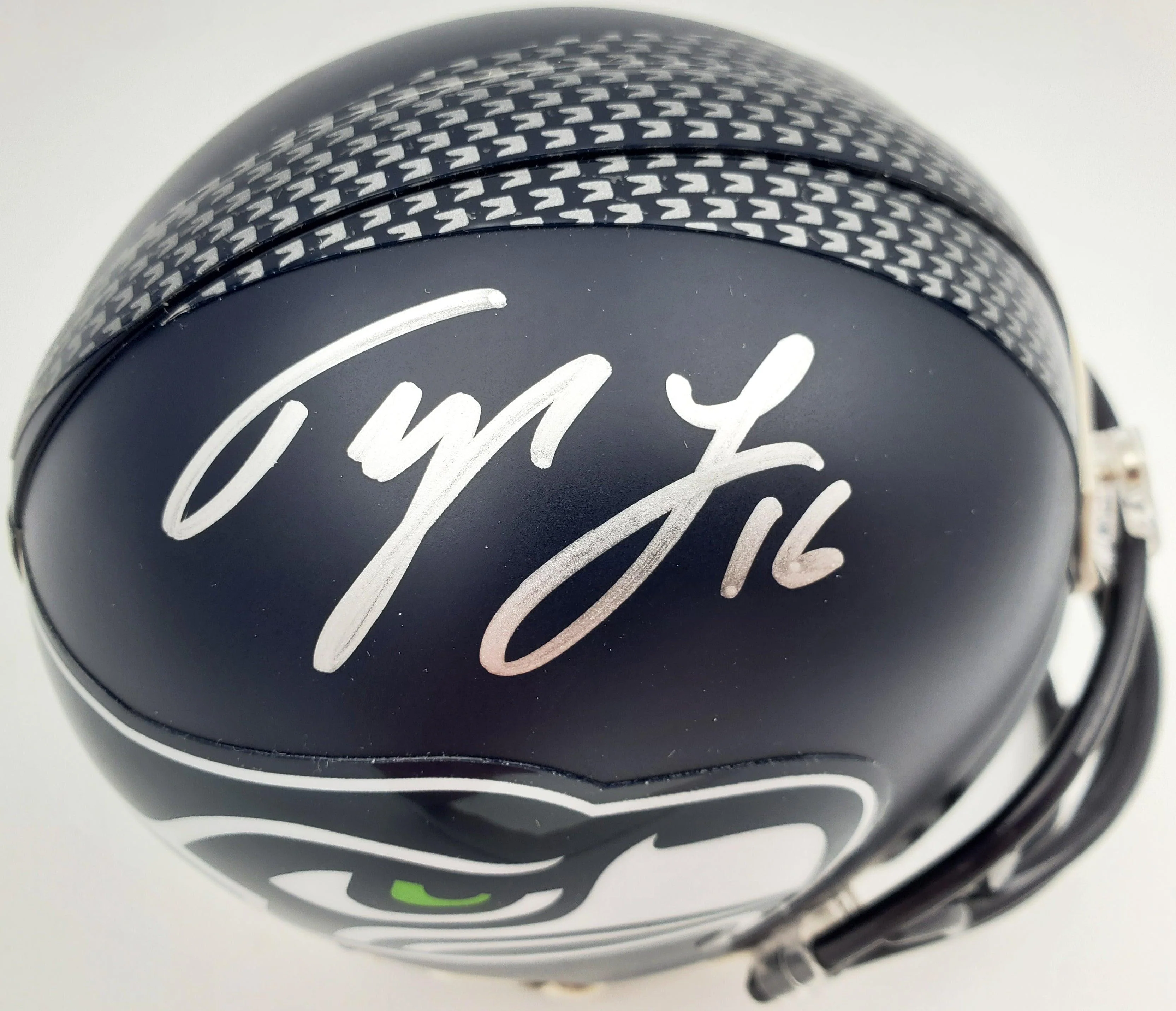 Tyler Lockett Autographed Seattle Seahawks Mini Helmet In Silver MCS Holo Stock #182258 - Image 2