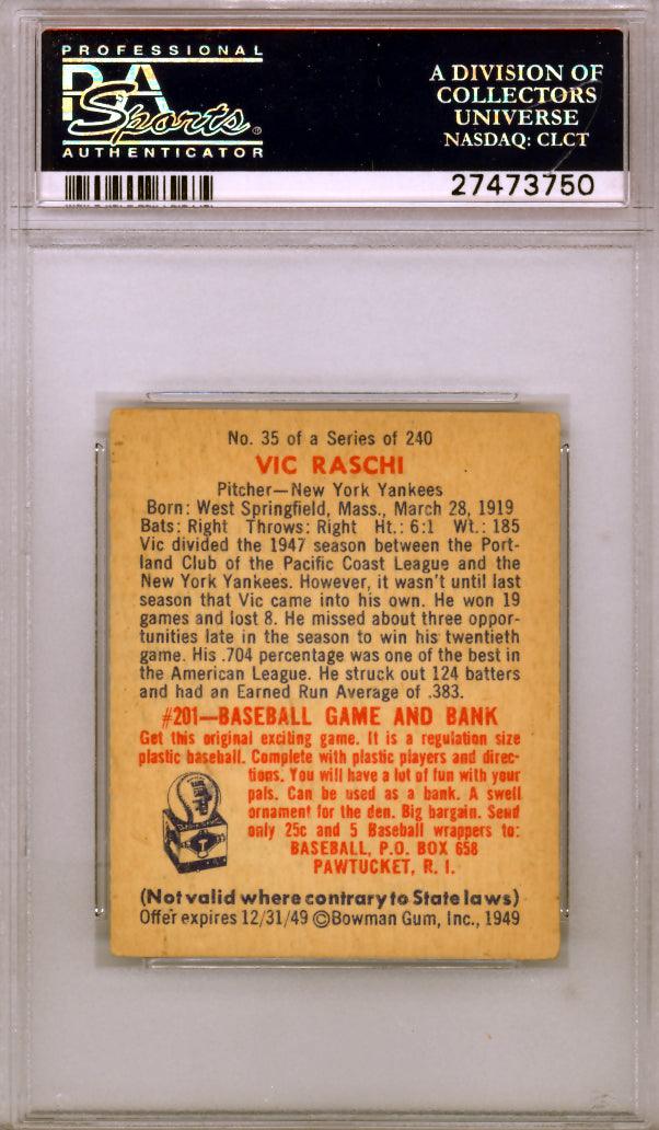 Vic Raschi Autographed 1949 Bowman Rookie Card #35 New York Yankees PSA/DNA #27473750 - Image 2