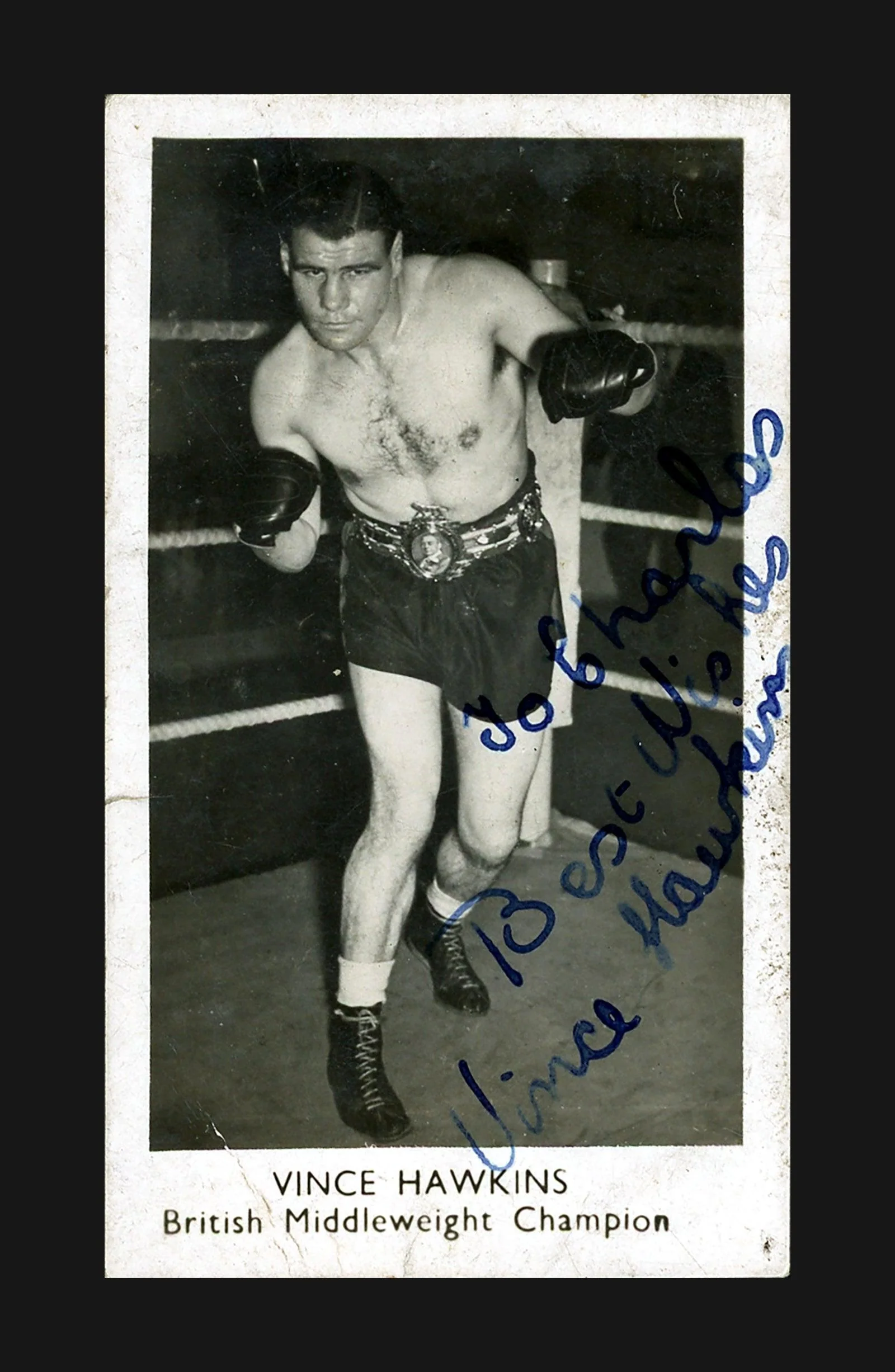 Vince Hawkins Autographed 1.75x3 British Boxing Card "To Charles" SKU #186907