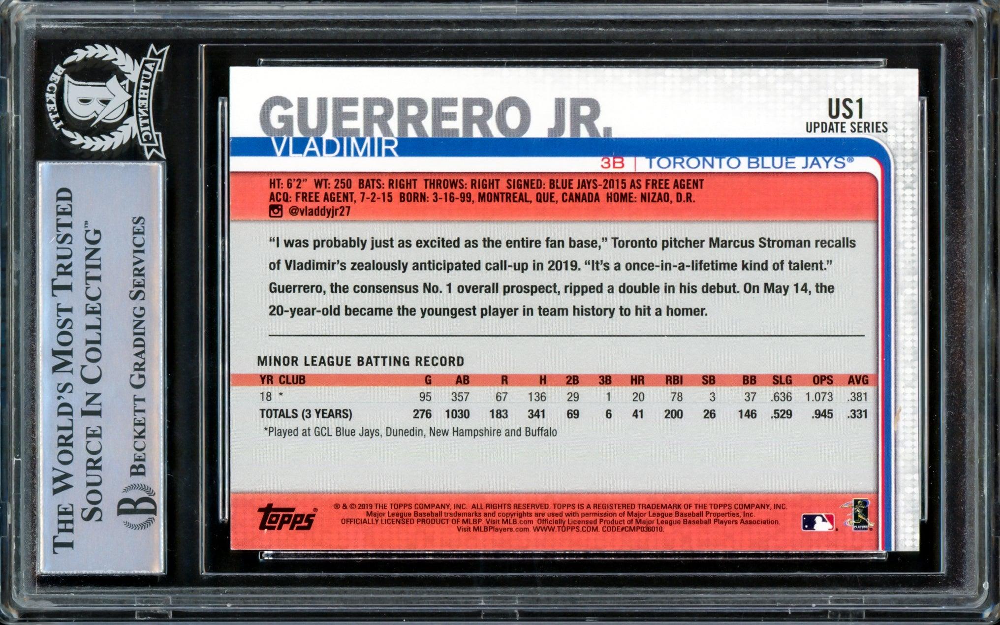 Vladimir Guerrero Jr. Autographed 2019 Topps Update Rookie Card #US1 Toronto Blue Jays Beckett BAS Stock #209788 - Image 2