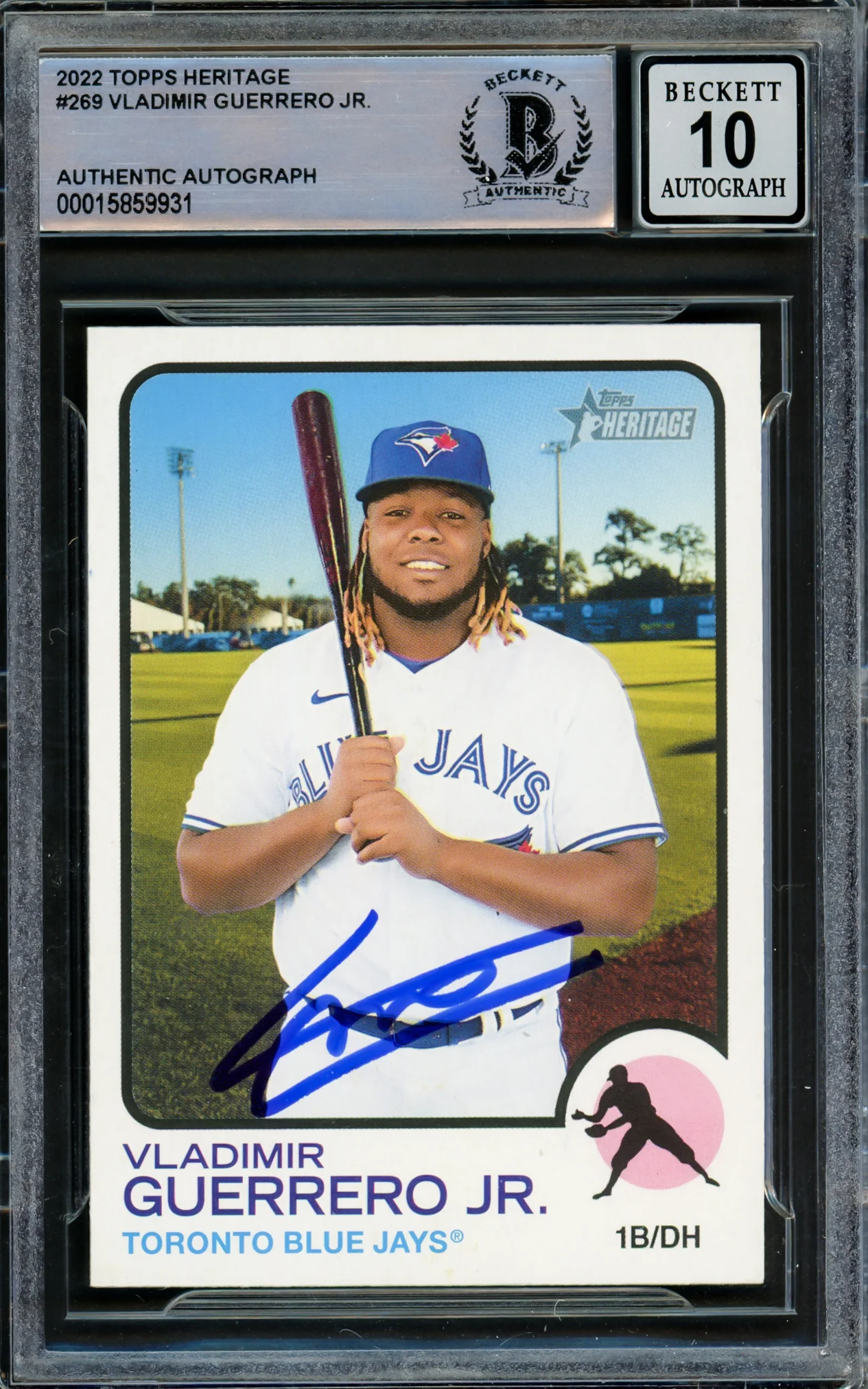 Vladimir Guerrero Jr. Autographed 2022 Topps Heritage Card #269 Toronto Blue Jays Auto Grade Gem Mint 10 Beckett BAS #15859931