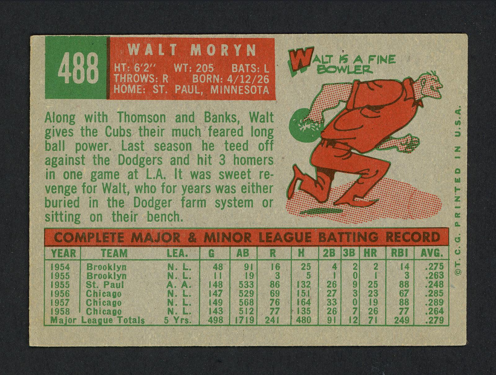 Walt Moryn Autographed 1959 Topps Card #488 Chicago Cubs SKU #164409 - Image 2