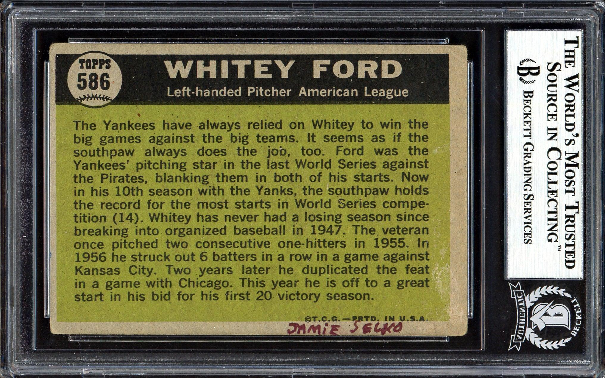 Whitey Ford Autographed 1961 Topps Card #586 New York Yankees All-Star Beckett BAS #13608815 - Image 2