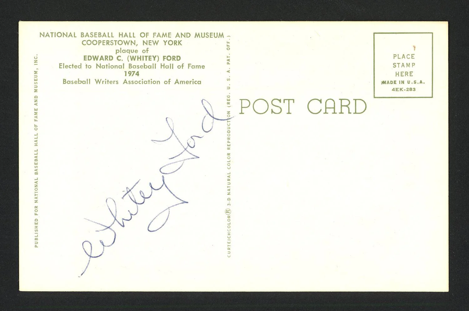 Whitey Ford Autographed HOF Plaque Postcard New York Yankees Lot of 5 Signed on Back SKU #161002 - Image 2