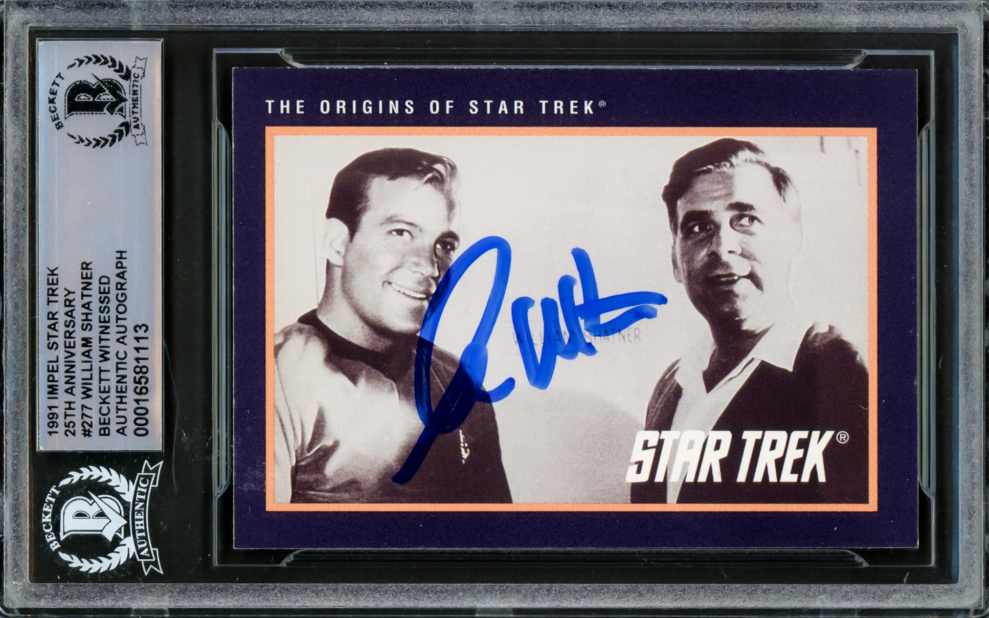 William Shatner Autographed 1991 Impel 25th Anniversary Card #277 Star Trek Captain Kirk Beckett BAS #16581113