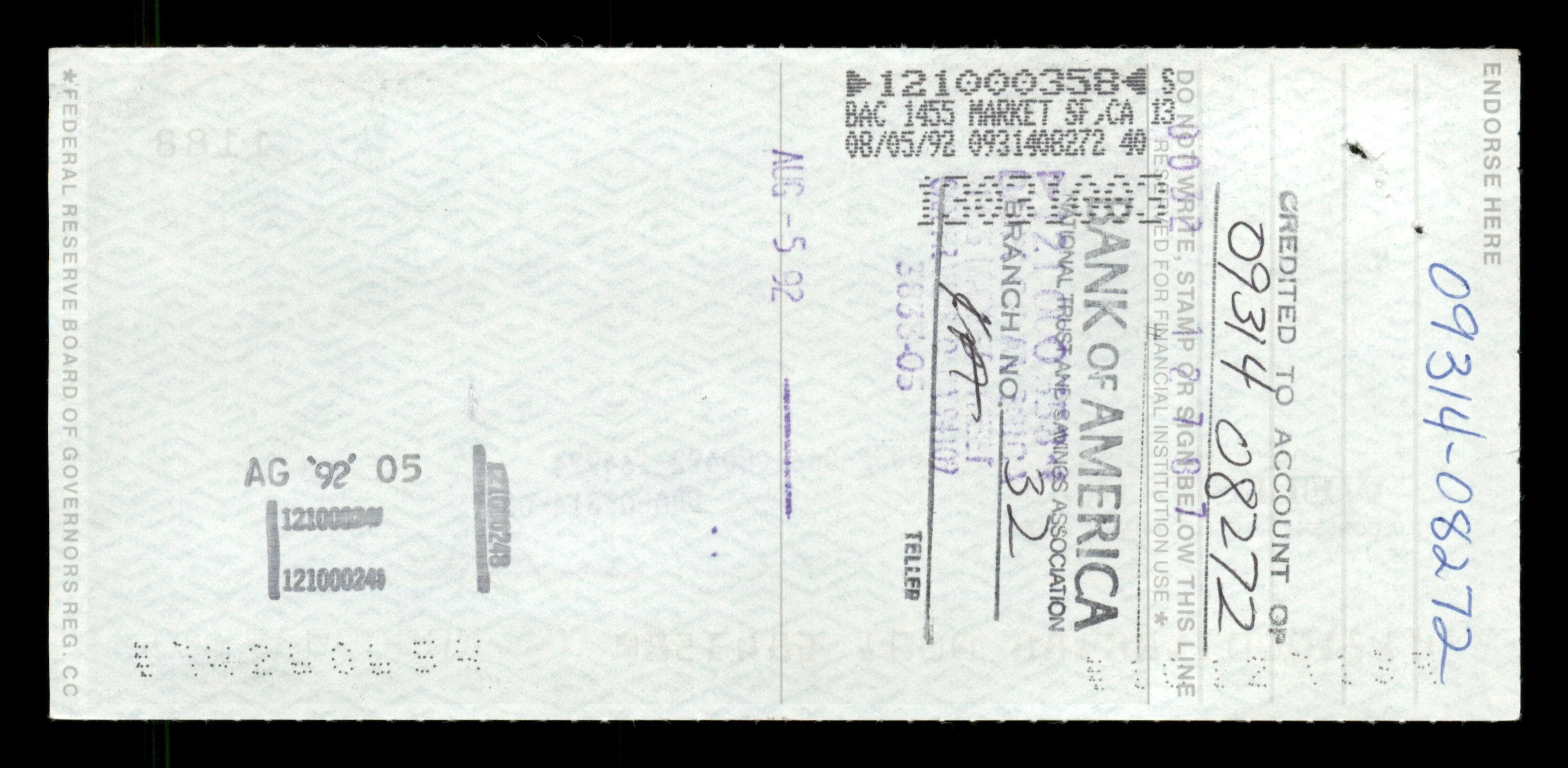 Willie McCovey Autographed 2.75x6 Check San Francisco Giants 1188 SKU #201486 - Image 2