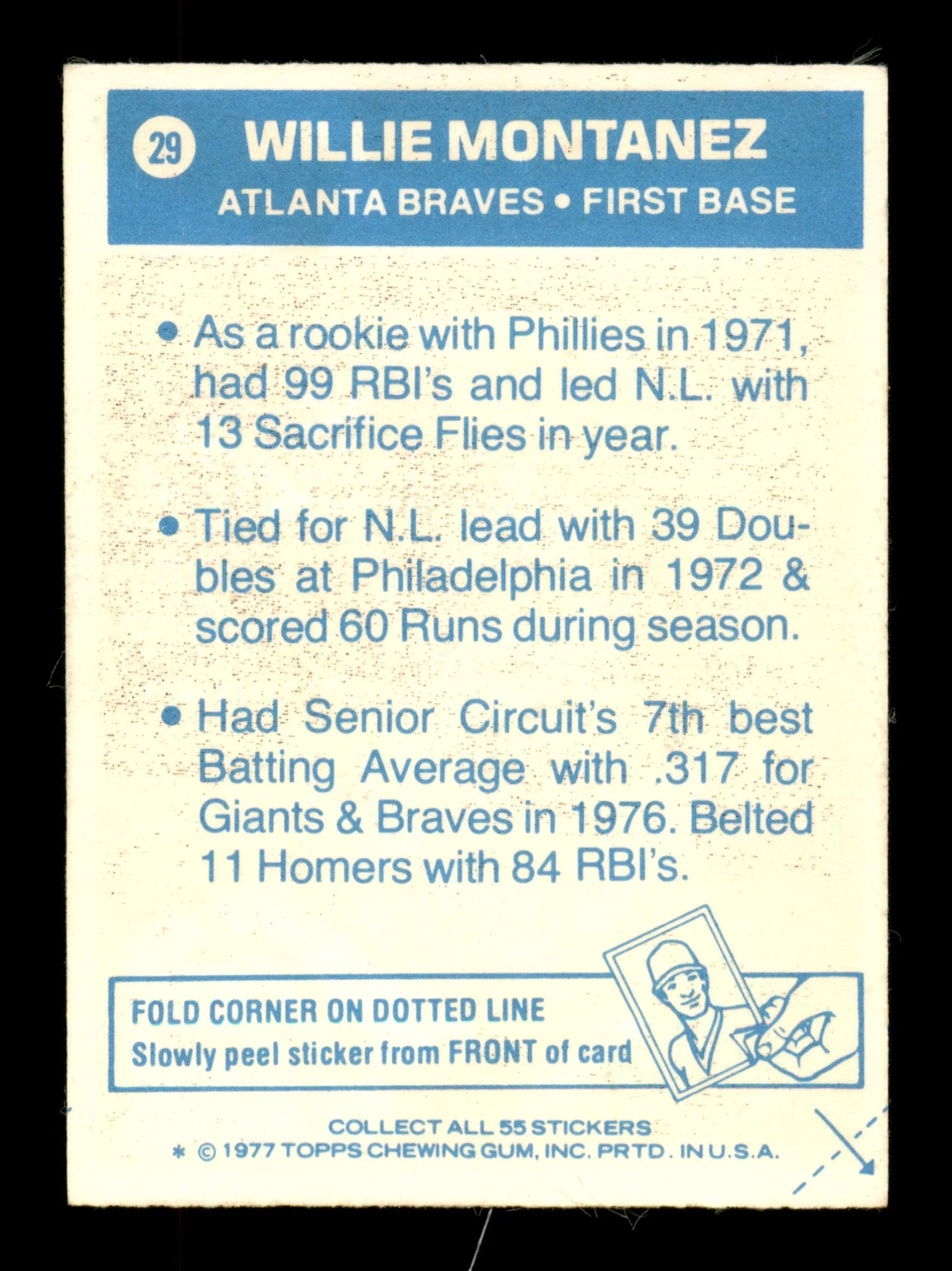Willie Montanez Autographed 1977 Topps Stickers Card #29 Atlanta Braves SKU #204968 - Image 2