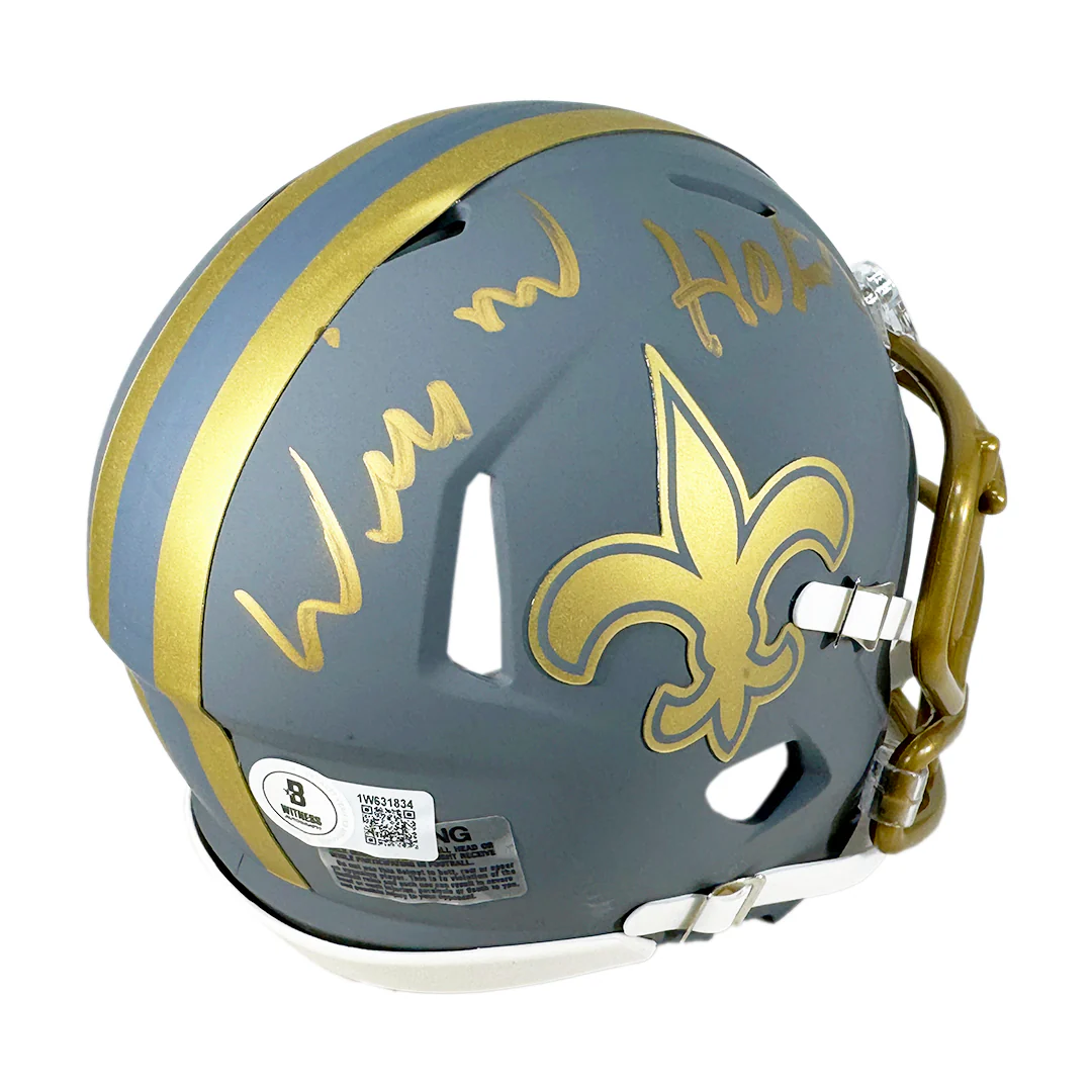 Willie Roaf Signed HOF 2012 Inscription New Orleans Saints Slate Alternate Speed Mini Football Helmet (Beckett) - Image 2