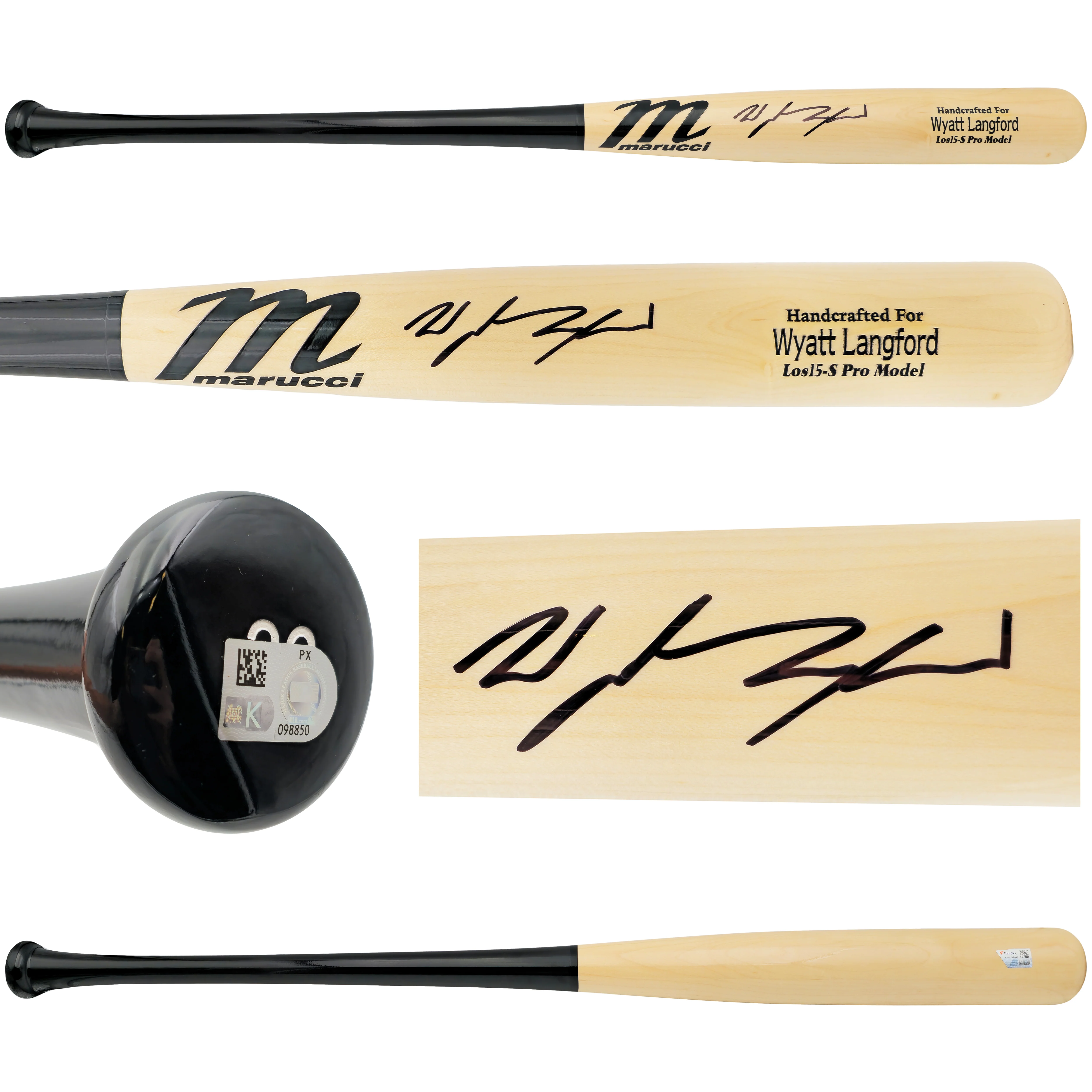 Wyatt Langford Autographed Blonde Marucci Player Model Baseball Bat Texas Rangers Fanatics and MLB Holo