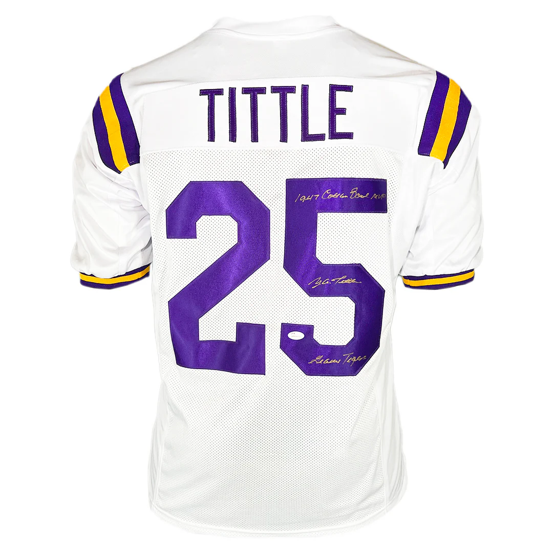 Y.A. Tittle Signed 1947 Cotton Bowl MVP Geaux Tigers Inscription LSU College White Football Jersey (JSA)