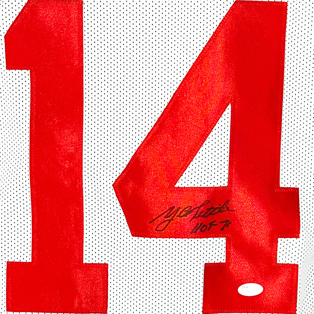 Y.A. Tittle Signed HOF 71 Inscription New York White Black Signature Football Jersey (JSA) - Image 2