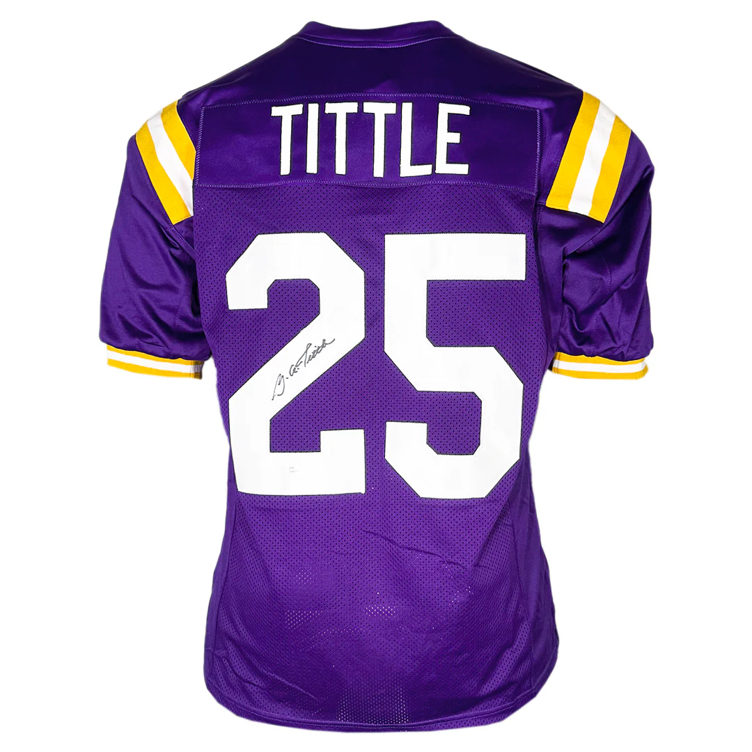 Y.A. Tittle Signed LSU College Purple Football Jersey (JSA)